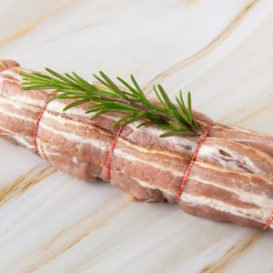 Whole Pork Tenderloin Stuffed with Chestnut Sausage Meat & Wrapped in Bacon – 1kg