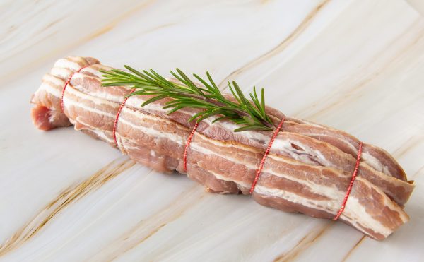 Whole Pork Tenderloin Stuffed with Chestnut Sausage Meat & Wrapped in Bacon – 1kg